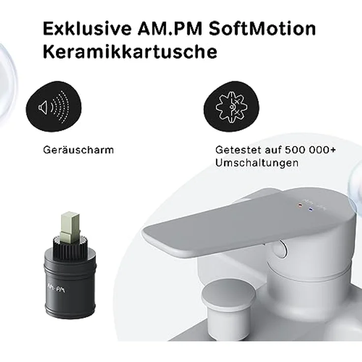 AM.PM FTA10033 Einhebel-Wannenarmatur, Brausearmatur mit SoftMotion Keramikkartusche, Aufputz, weiß, 2-Loch Installation – Bild 4