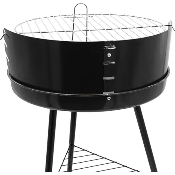 Spetebo BBQ Grillwagen, mobiler Holzkohle Standgrill mit verstellbarem Edelstahl-Rost, 68 x 42 cm, schwarz/silber, mit Rädern und Windschutz für Camping und Garten – Bild 3