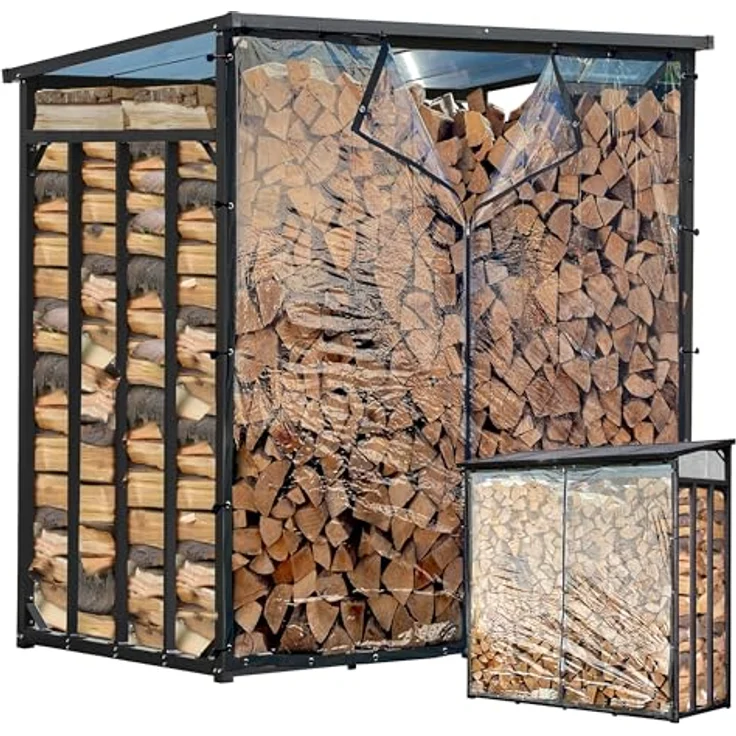 QUICK STAR Metall Kaminholzregal Außen 185 x 100 x 185 cm, Wetterschutz Transparent, Anthrazit, 3,5 m³ Kapazität, Wetterfest, 30 mm Stahlprofil, XXXL Garten Kaminholzunterstand – Bild 1