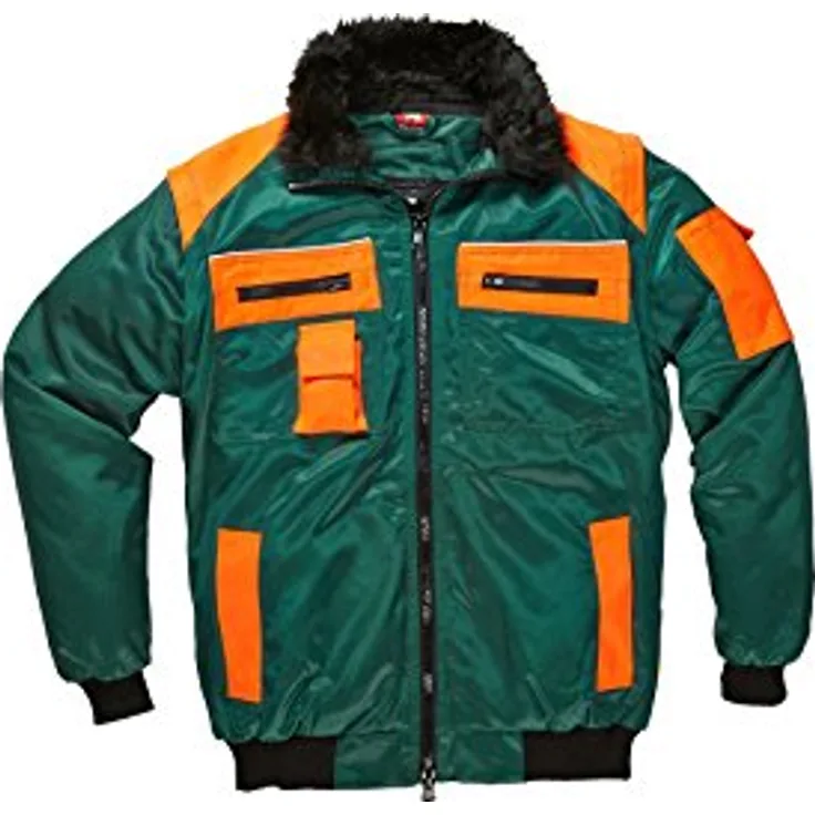 BULLSTAR Allroundblouson 9420, Arbeitsjacke in grün/orange, Gr. XXL, strapazierfähiges Material mit Reflexbiese und abtrennbarem Pelzkragen