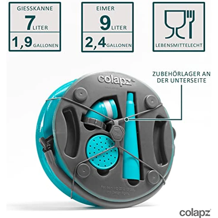 Colapz Faltbare Gießkanne 7L & Falteimer 9L, Platzsparendes Design für Camping & Garten, Lebensmittelechtes Material, UV-geschützt – Bild 2