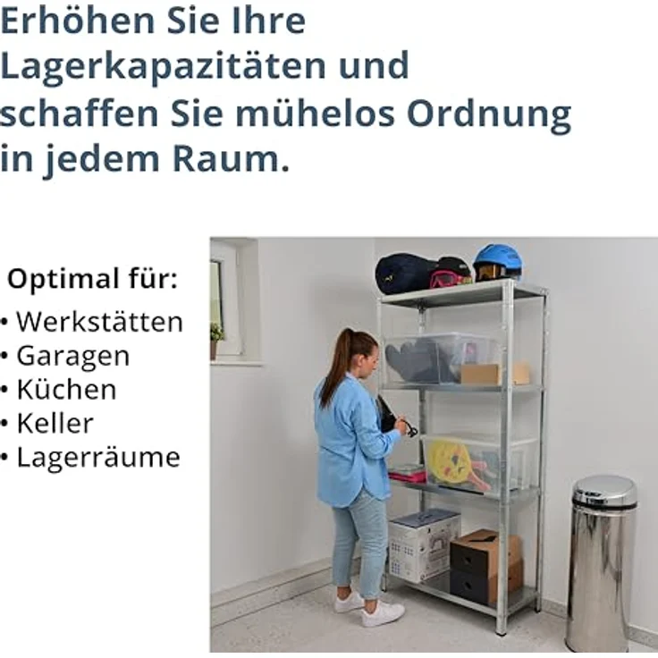 Schulte Regalwelt Lagerregal mit 4 PowerMAX-Fachböden, 190x100x40cm Regalsystem, Steckregal mit einfacher Montage ohne Verschrauben, Traglast je Boden bis zu 65 Kg (Gesamttraglast bis zu 260 Kg) – Bild 5