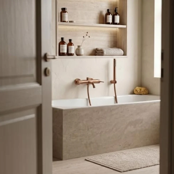 wohnwerk.idee Wannenarmatur Badewanne Armatur inkl. Handbrause, Gold Matt, Chrom, Kupfer Matt, präzise Temperaturregulierung, Diamant-Rändelung – Bild 7