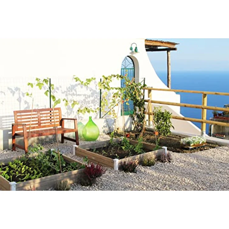 WONDERMAKE® Große Hochbeet-Umrandung aus Holz für Garten Terrasse, Pflanzbeet Bausatz XL quadratisch, Blumenbeet Kräuterbeet Beetumrandung niedrig deko, 120 x 120 x 26,5 cm, weiß grau anthrazit – Bild 2