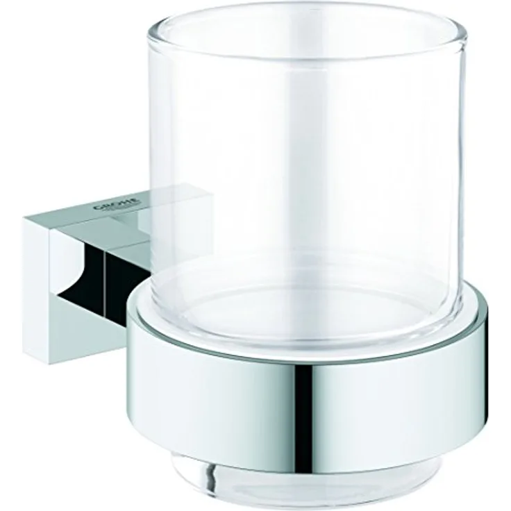 GROHE Essentials Cube | Badaccessoires - Glas mit Halter | 40755001, Silber