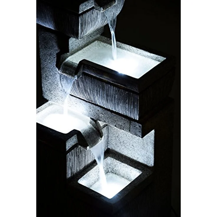 dobar Großer Design Garten-Brunnen mit Pumpe und LED´s, Polyresin, grau (steingrau), 38.7 x 32.3 x 80.3 cm, 96130e – Bild 2