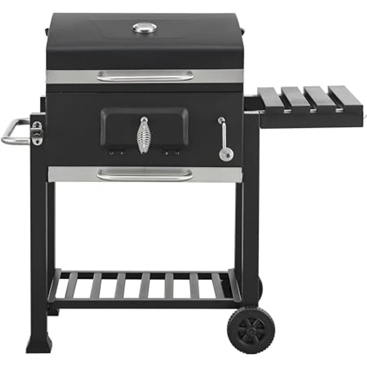 casa.pro Grillwagen Arnad Holzkohlegrill mit Deckel BBQ Kohlegrill mit Grillrosten Gartengrill 2 Räder Deckelthermometer aufklappbare Ablagen 105x114x47,5cm Schwarz – Bild 4
