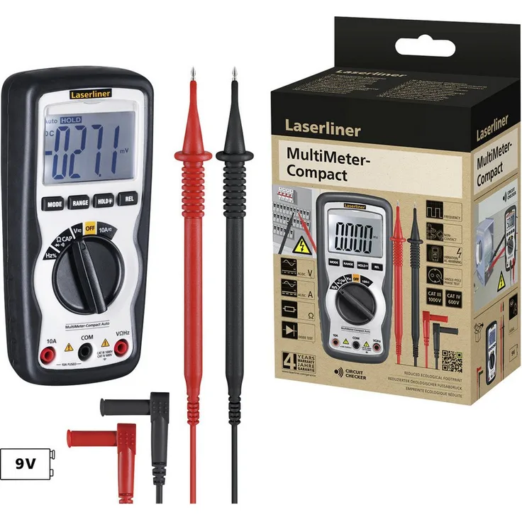 LASERLINER MultiMeter-Compact Hand-Multimeter, nachhaltige Konstruktion, automatische Bereichsumschaltung