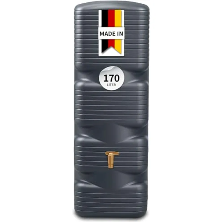 4rain Wandtank Quadro 170 L, Regentonne in graphite grey mit Deckel und Auslaufhahn