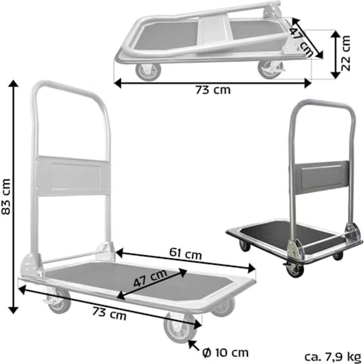 Trucky Klappbarer Transportwagen, Plattformwagen für 150 kg Nutzlast, schwarz/grau – Bild 6