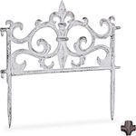 Relaxdays Beetzaun, Gusseisen, Vintage Design, einzeln, erweiterbar, Erdspieß, dekorativer Steckzaun, HxB 27x27 cm, weiß, 1 Stück