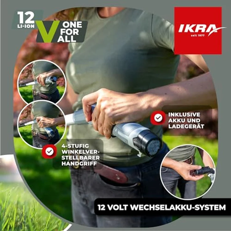 IKRA Akku Teleskop Heckenschere IATHS 1241, kabellos mit 41 cm Schnittlänge, 4-fach verstellbarem Schnittwinkel und Schutzbrille, inkl. 12 V Akku & Ladegerät – Bild 4