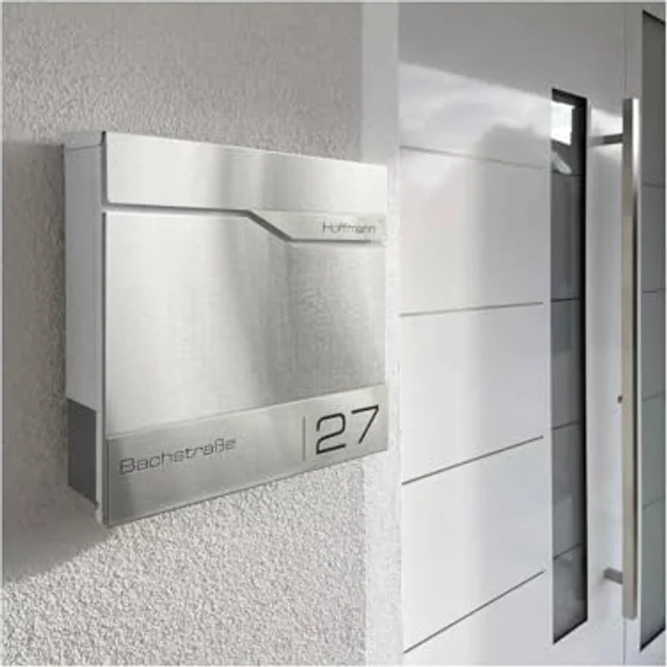 Metzler Wandbriefkasten Edelstahlfront mit Zeitungsfach, personalisierbar durch Lasergravur, rostfreier V2A Edelstahl, inklusive Austausch-Namensschild, 10 Jahre Ersatzteile – Bild 3
