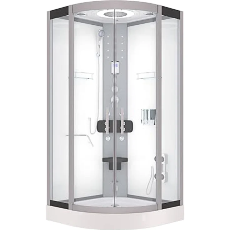 SeniorBad AcquaVapore D58-10T2-EC Dampfdusche, Duschkabine mit 8 Massagedüsen, integrierter Klappsitz, Bluetooth-Player, 90x90 cm, weiß – Bild 8