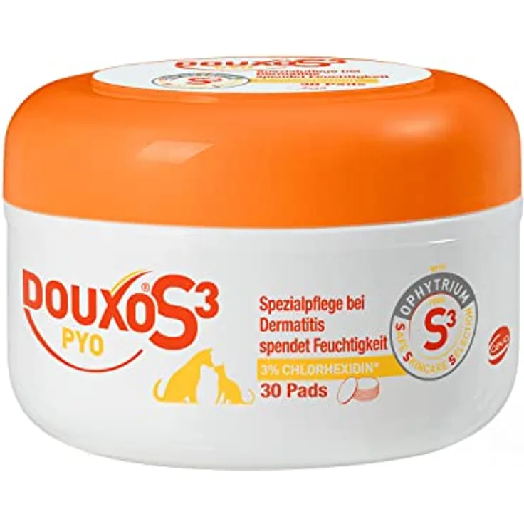 Ceva Tiergesundheit GmbH Douxo S3 Pyo Pads, 30 Stück, antiseptische Baumwoll-Pads zur Fellpflege bei Dermatitis für Hunde und Katzen