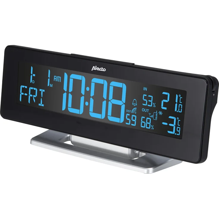 Alecto WS-2500, Wetterstation mit drahtlosem Aussensensor, Schwarz, Silber, animierte Wettervorhersage und DCF-Uhr