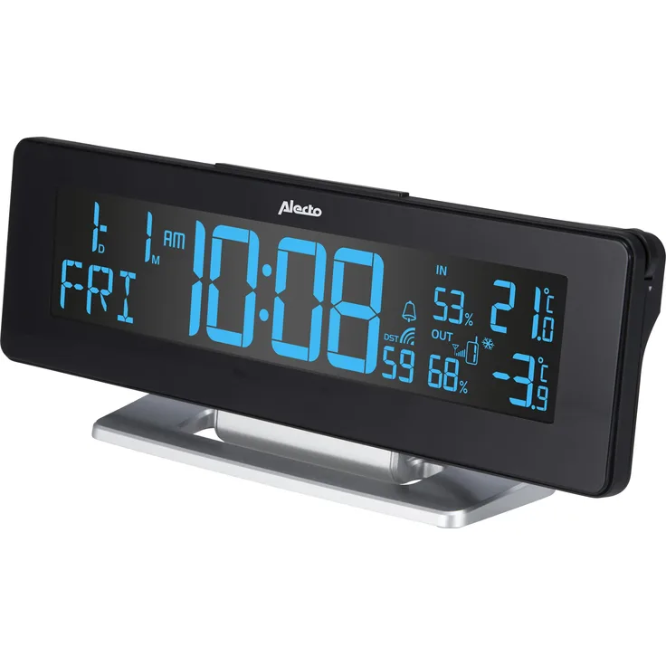 Alecto WS-2500, Wetterstation mit drahtlosem Aussensensor, Schwarz, Silber, animierte Wettervorhersage und DCF-Uhr