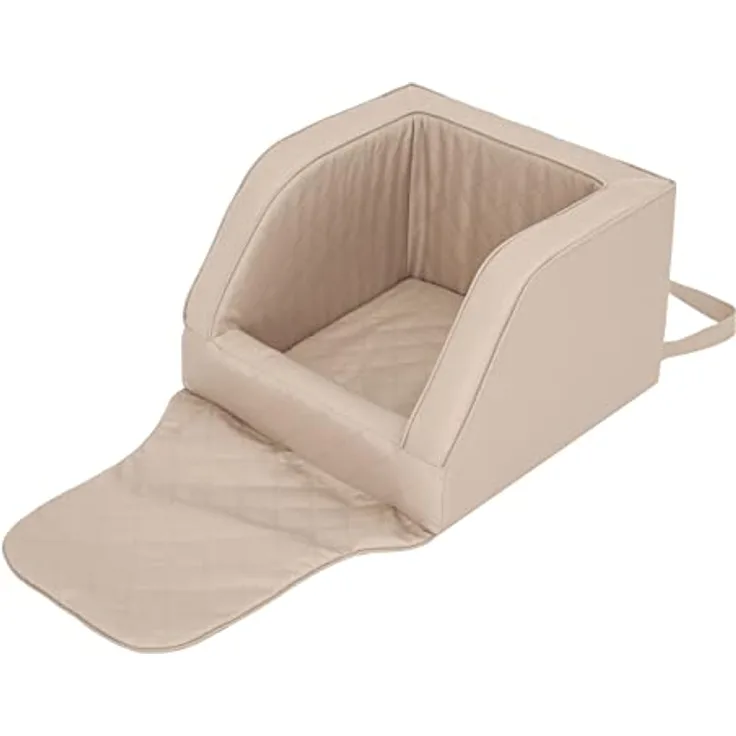 DOGGY Hundeautositz, Hundebox, Hundebett, Transportboxen, Rückbank, Hundedecke, Hundekörbchen, Katzenbett für kleine Hunde, Beige (46x46x31 cm)