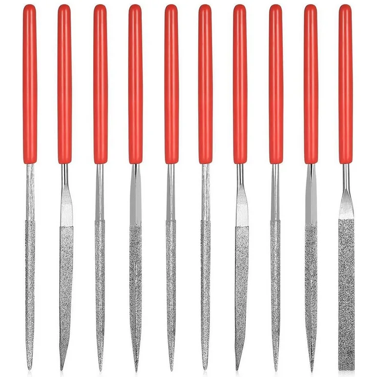 LuxusKollektion Schlüsselfeile Diamant-Nadelfeilen Set, 10tlg. in Rot/Silber, 2x100mm mit SoftGrip-Ausstattung