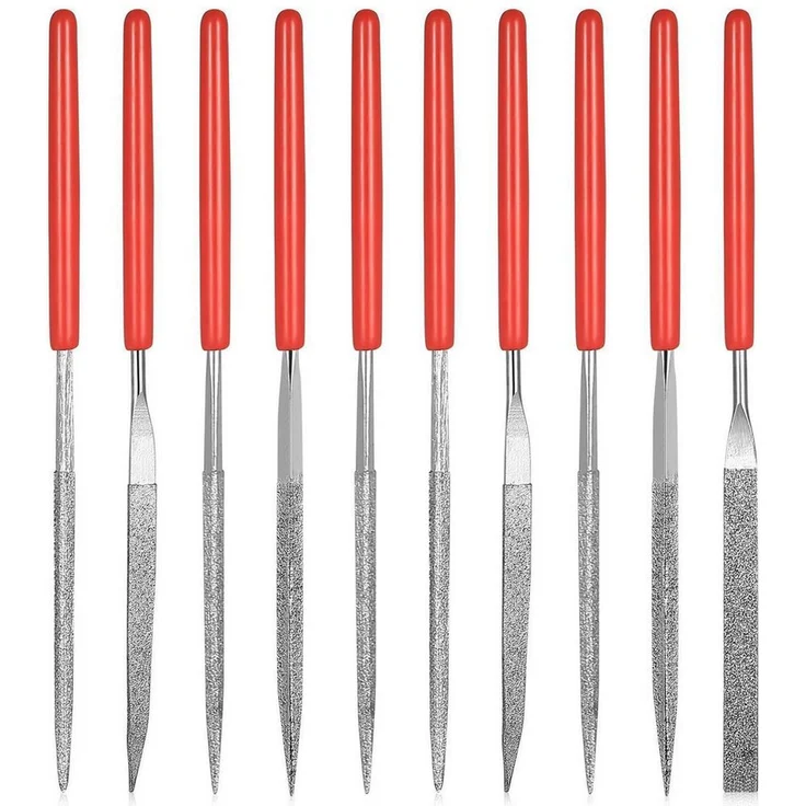 LuxusKollektion Schlüsselfeile Diamant-Nadelfeilen Set, 10tlg. in Rot/Silber, 2x100mm mit SoftGrip-Ausstattung