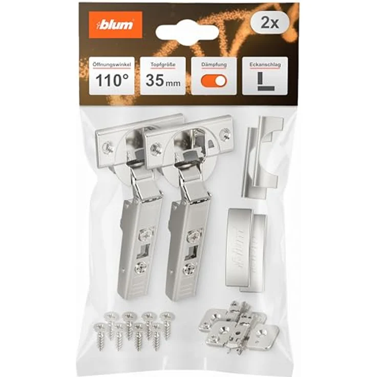 BLUM CLIP top BLUMOTION Möbelscharnier 110°, Softclose Topfscharnier 35mm, vernickelt, mit 3D Fronteinstellung und Kreuzmontageplatte – Bild 1