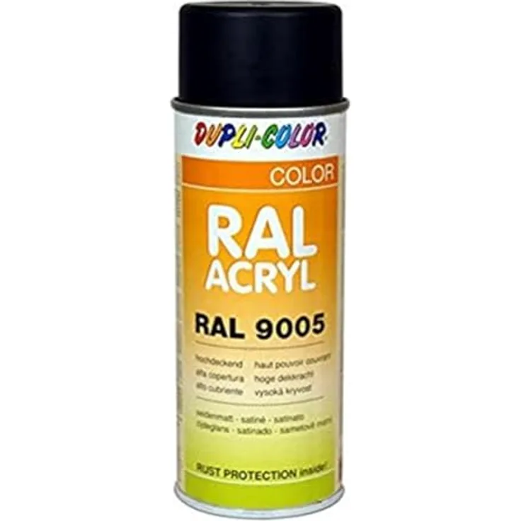 Dupli-Color 472558 RAL-Acryl-Spray 9005, 400 ml, Tiefschwarz Seidenmatt, für Auto, Haus und Hobby