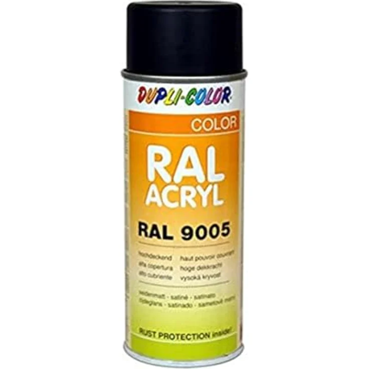 Dupli-Color 472558 RAL-Acryl-Spray 9005, 400 ml, Tiefschwarz Seidenmatt, für Auto, Haus und Hobby