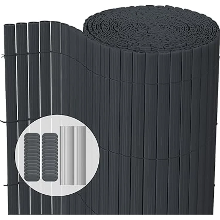 VOUNOT PVC Sichtschutzmatte 100 x 500 cm, verstärkt und texturiert, Grau, ideal für Garten, Balkon und Terrasse – Bild 1