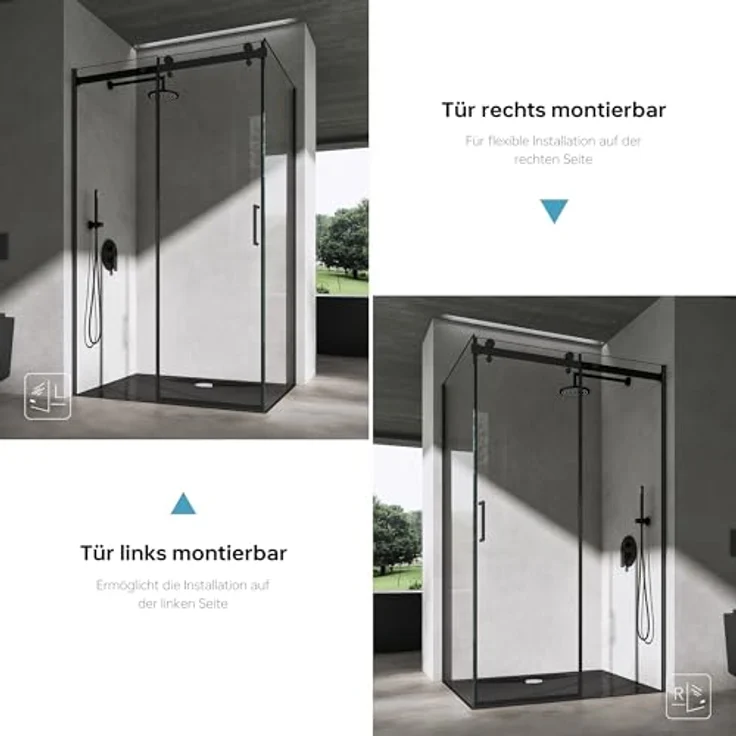 doporro Eckdusche Duschkabine Ravenna19K schwarz ESG-Sicherheitsglas Nano-Beschichtung, BxT: 100x70 cm, Einscheibensicherheitsglas, mit Schiebetür – Bild 9