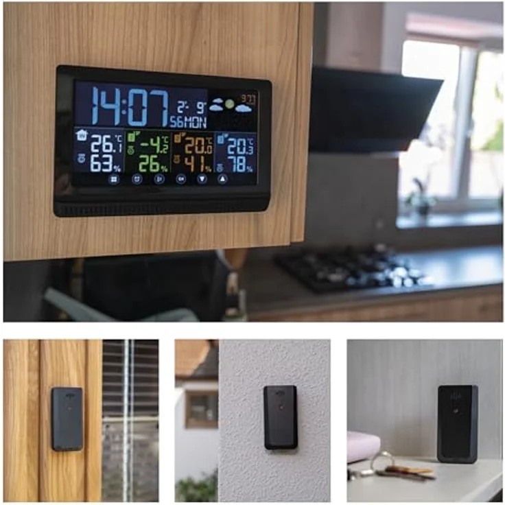 Emos Drahtlose Wetterstation E8614, Farbdisplay mit DCF-Funkuhr, Temperaturmessung von -40 °C bis +70 °C, erweiterbar mit 3 Sensoren, USB-A Stromausgang – Bild 5