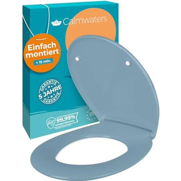 Calmwaters WC Sitz Premium Bermuda-Blau, Duroplast mit Absenkautomatik, antibakteriell, 250 kg Tragkraft, abnehmbar, Made in EU – Bild 1