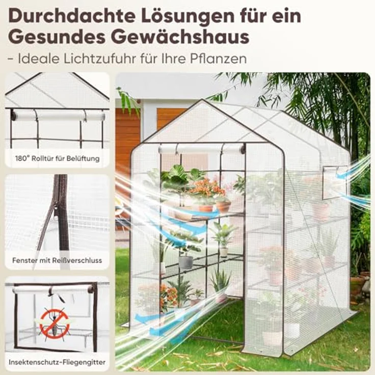 Gewächshaus mit 10 Ablagen - Frühbeet, 195x143x143 cm Tomatenhaus, Treibhaus - weiß – Bild 3