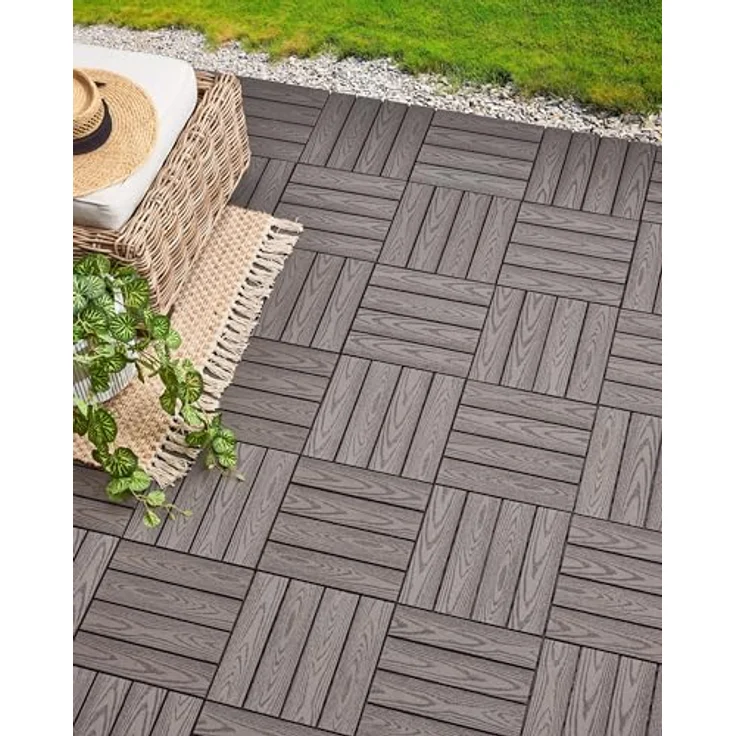 Beliani WPC Terrassenfliesen 11er Set, 30x30 cm, Holzoptik grau, mit Klicksystem, langlebig und pflegeleicht – Bild 2