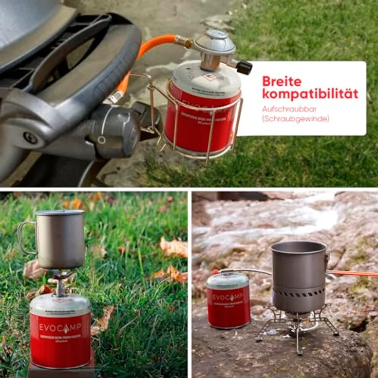 EVOCAMP 8x Propan Butan Gaskartuschen 450g, Schraubkartusche mit Sicherheits-Verschlussautomatik, kompatibel mit Weber Q100/1000-Serien, Eurogewinde 7/16" – Bild 5