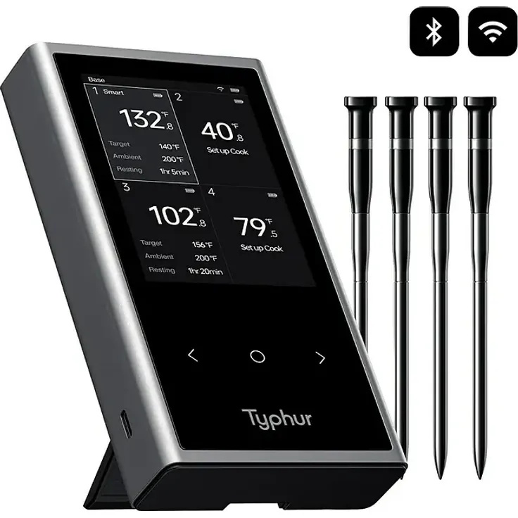 Typhur Grill-Thermometer Sync Quad, 5-tlg. kabellos mit Bluetooth/Wi-Fi, 6 Temperatursensoren, IPX8 wasserdicht