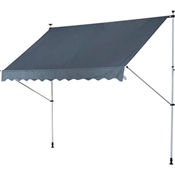 Outsunny Markise Gelenkarmmarkise Klemmmarkise Höhenverstellbar Sonnenschutz Faltarm Handkurbel Balkon Alu Grau 300 x 150cm