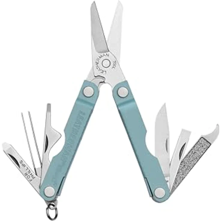 Leatherman Micra, Edelstahl-Schlüsselanhänger Multi-Tool mit Federschere und 10 Werkzeugen, Arctic Blue – Bild 1