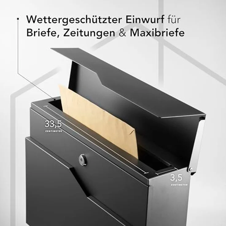 NewHabitat Moderner Briefkasten Personalisierbar Tokio Anthrazit RAL7016 mit Zeitungsfach - Wandbriefkasten mit Edelstahl Namensschild und Hausnummer Gravur Rostfrei und UV-beständig – Bild 5