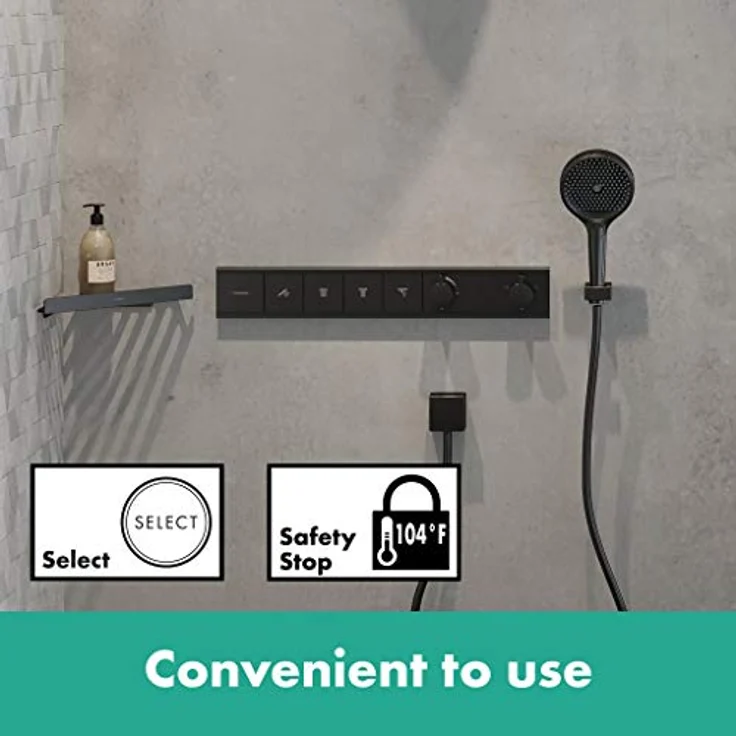 hansgrohe Unterputz Thermostat RainSelect, für 4 Funktionen, metallisch Schwarz-Chrom, Temperatur- und Wassermengenregler, SafetyStop-Funktion – Bild 3