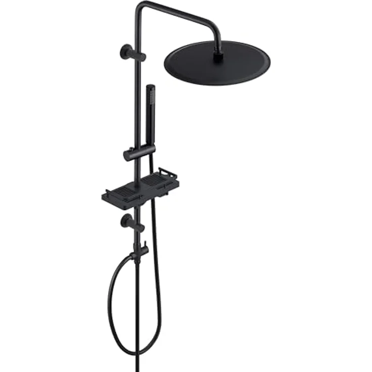 Görbach Regendusche Duschsystem, Wassersparend mit XXL Kopfbrause 30 cm in Schwarz, Edelstahl-Duschstange und flexible Wandhalterung – Bild 1