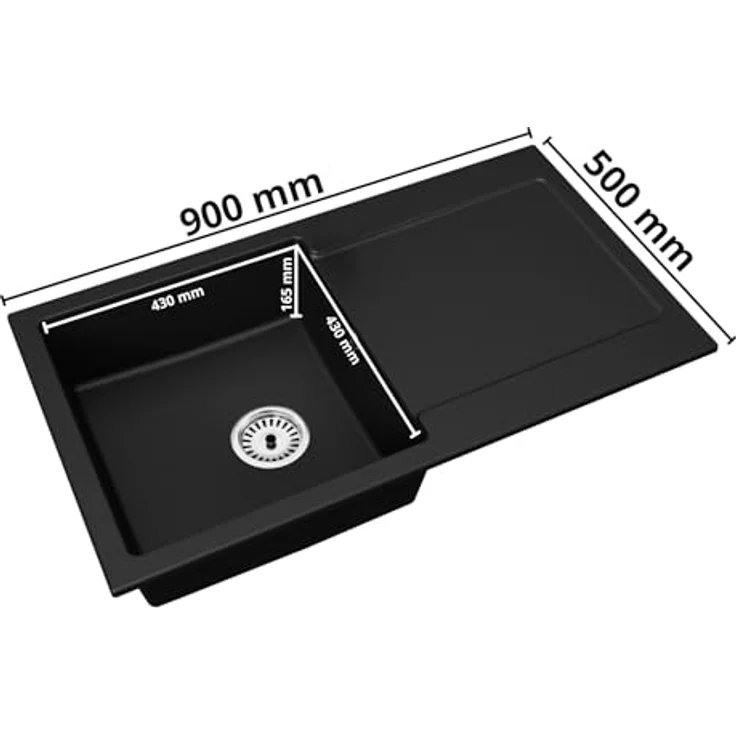 Faizee Home Granitspüle „Element“, 90x50 cm, eckig, mit Abtropffläche, reversibel montierbar, kratzfest, hitzebeständig, in Schwarz/Grau/Beige/Weiß – Bild 6