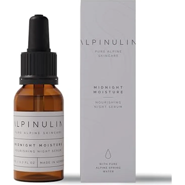 Alpinulin Midnight Moisture Nourishing Night Serum 20ml, Veganes Skincare Serum mit alpinen Wirkstoffen, Antioxidative Anti Aging Nachtpflege