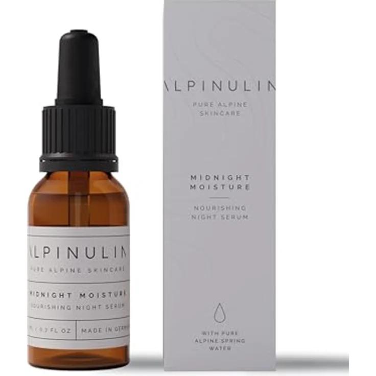 Alpinulin Midnight Moisture Nourishing Night Serum 20ml, Veganes Skincare Serum mit alpinen Wirkstoffen, Antioxidative Anti Aging Nachtpflege – Bild 1