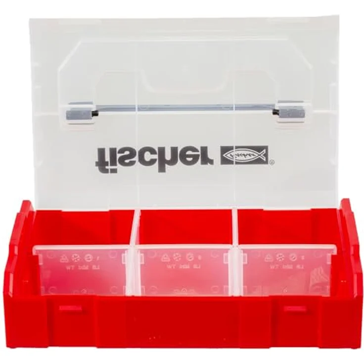 fischer FIXtainer, Sortierbox für Kleinteile, universelle Aufbewahrungs-Box für Dübel, Schrauben & Muttern, stapelbare Werkzeugkiste mit Tragegriff & Klicksystem, Dübelbox - Preisvergleich – Bild 4
