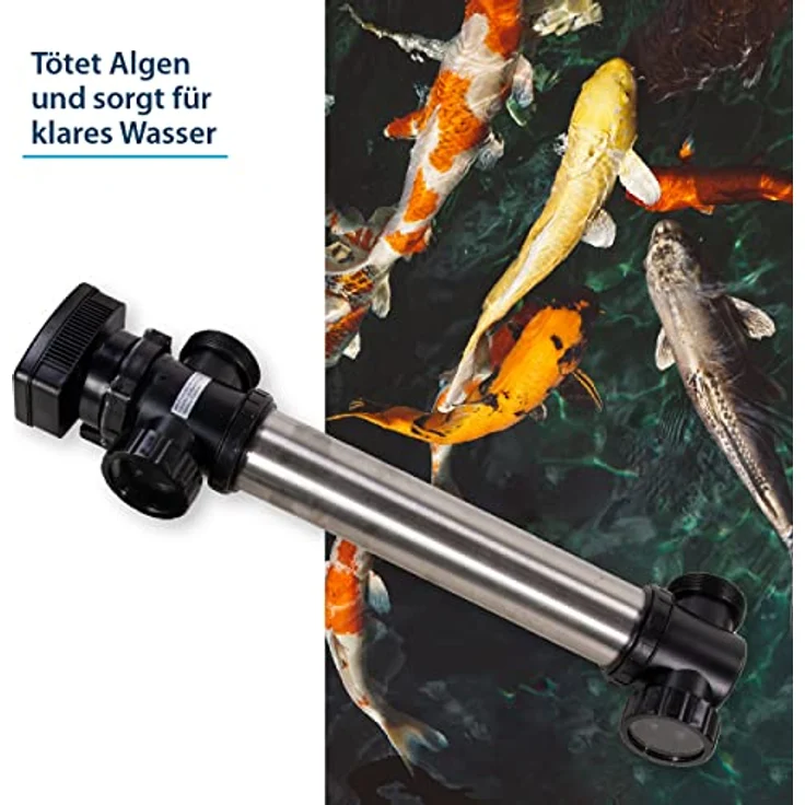 AquaForte SUV-772 RVS UV-C, PL 2x36W, Länge 1030 mm, Max. Teichgröße 90 m3, empfohlener Durchfluss 8 m3⁄h, Max. Druck 1,0 bar, Inklusive 4 Schlauchnippel 38/50 mm, 4 x 2 A.G. Anschlüsse – Bild 4