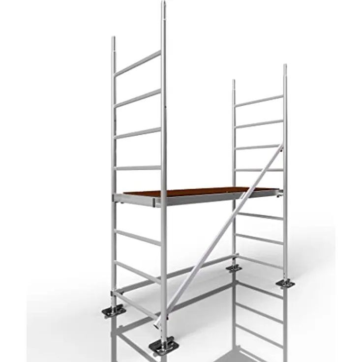 ALTEC Aluminium Fahrgerüst ALTEC Rollfix 2.0 mit Fußplatten und Wandanker, Made in Germany, TÜV, maximale Arbeitshöhe 10 Meter