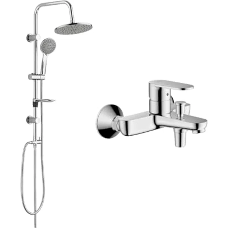 Hansgrohe Vernis Blend Wannenarmatur Set, Einhebel Badewannenmischer mit Aloni Handbrause und Regendusche, chrom oder schwarz matt – Bild 1