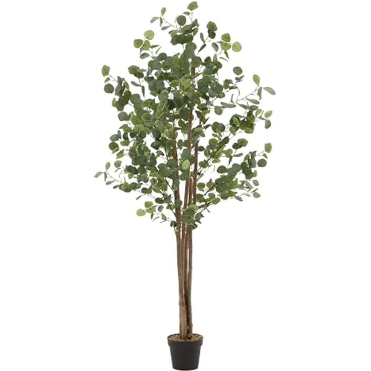 ML DESIGN Künstliche Eukalyptus 180 cm, Kunstpflanze mit Naturholzstamm und schwarzem Topf, Deko für Innen- und Außenbereich – Bild 1