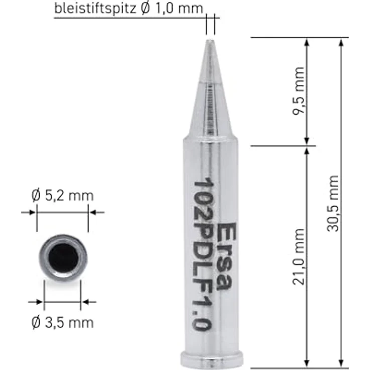 ERSA ERSADUR Dauerlötspitze gerade bleistiftspitz 1,0 mm Durchmesser mit ERSADUR-LF Beschichtung 0102PDLF10 – Bild 3