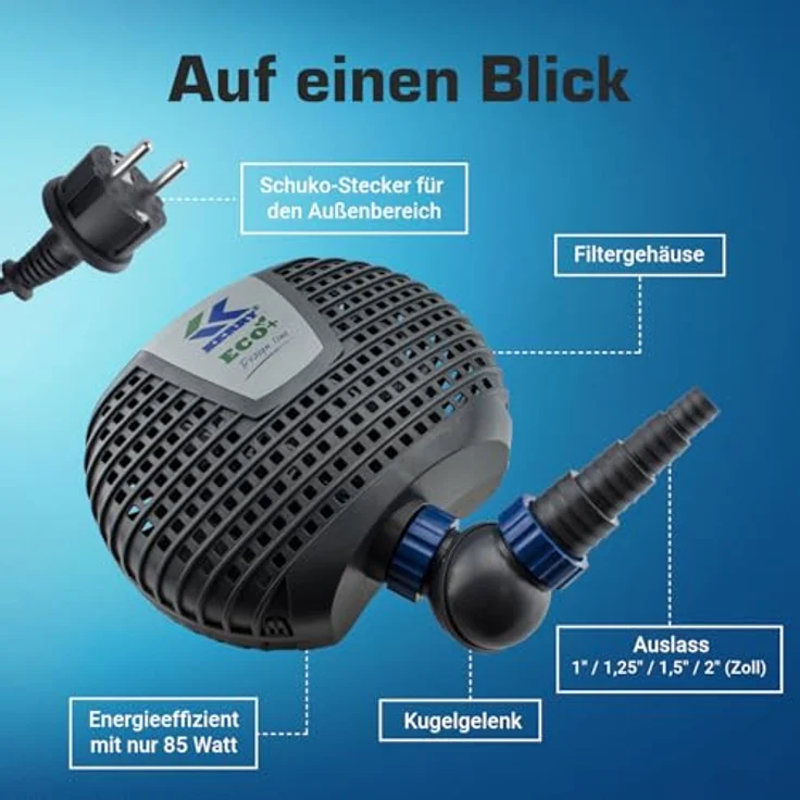 KERRY Teichpumpe KEE12000-12000 L/H | 85 Watt | Vorfilterkammer | 5,5m Förderhöhe | 10m Kabel | blau – Bild 5